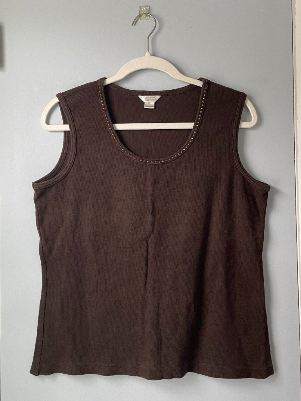 Brown Ribbed Embellished Tank Top (XL) by Christopher & Banks